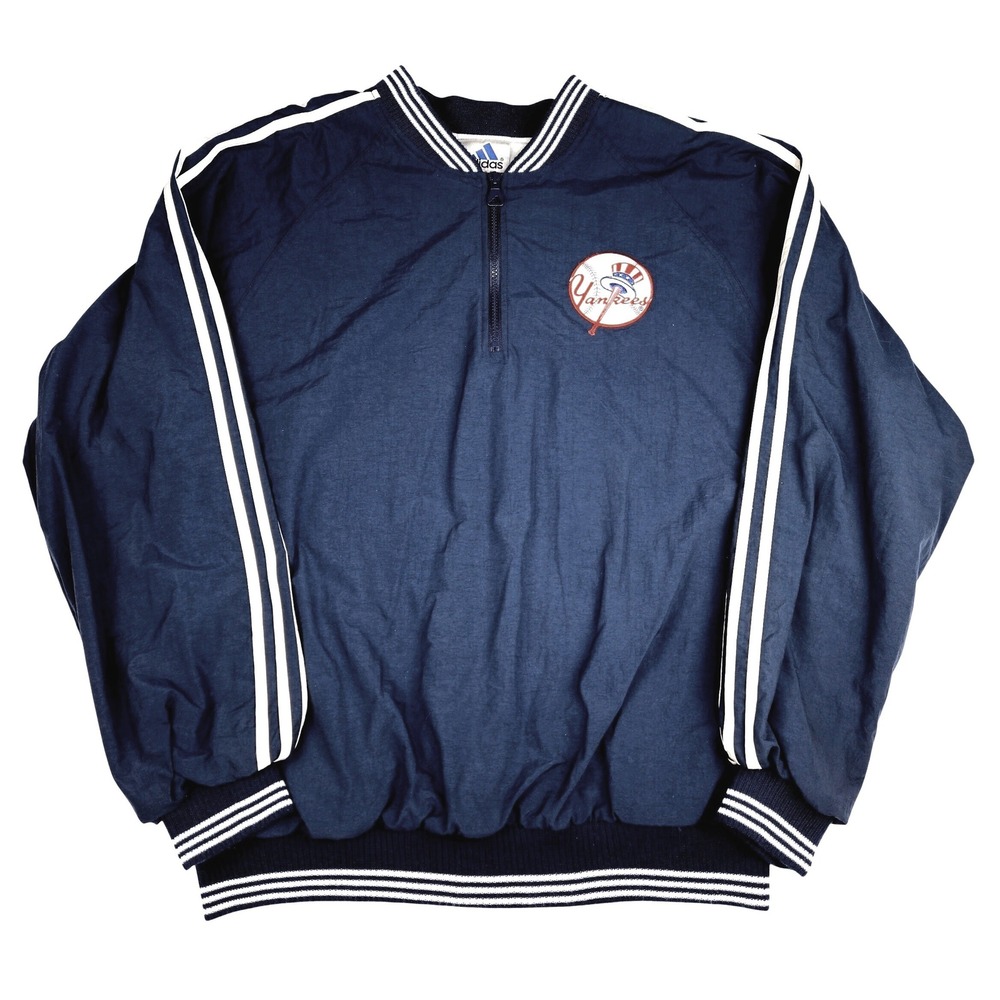 Vintage Adidas New York Yankees Windbreaker Quarter Zip Navy Blue Mens M